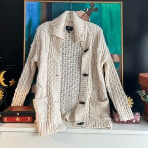 American Eagle Outfitters Cream Cable Knit Cardigan Sweater